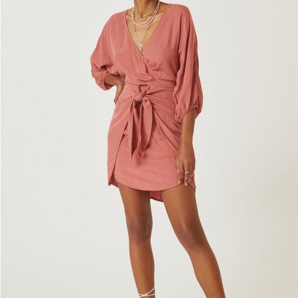 Tie front wrap mini dress rust pink - Picture 4 of 7